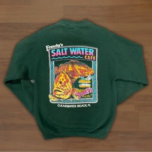90’s Vintage Frenchy’s Salt Water Cafe Fish Nature Puffy Print Crewneck Sweater